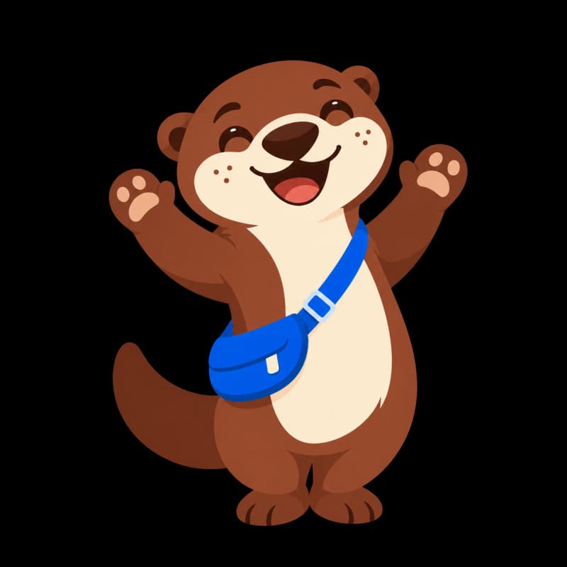 Roam, the Getawaze otter, celebrating